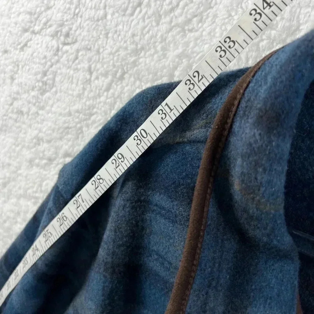 John Wayne XL M Wooly Fleece Pullover Henley Sweater Blue Plaid Snap Neck DUKE - Picture 11 of 13